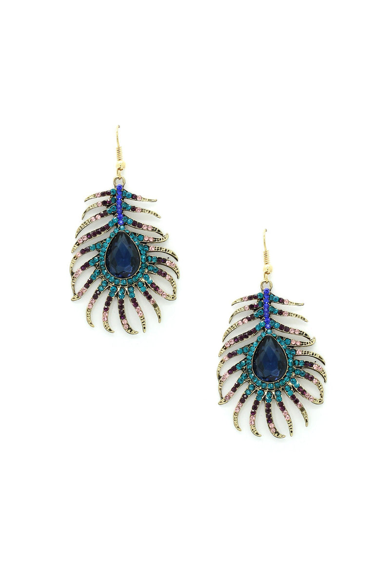 blue peacock drop earrings