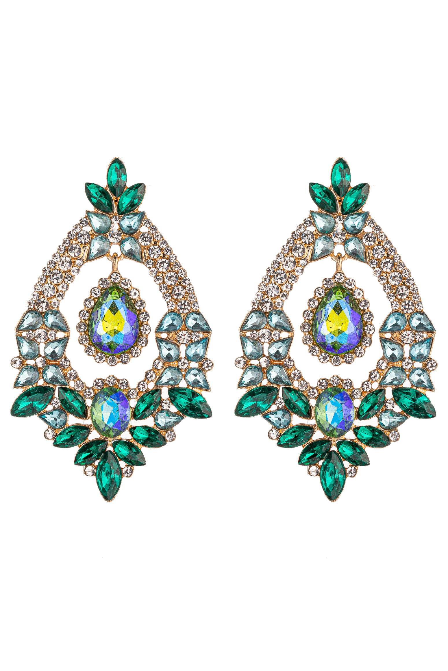 Green tone color drop earrings