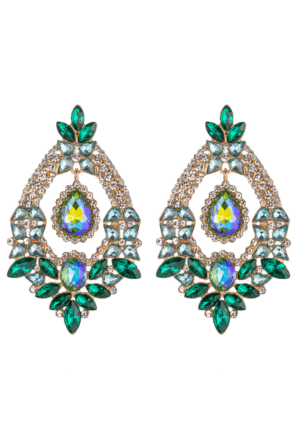 Green tone color drop earrings