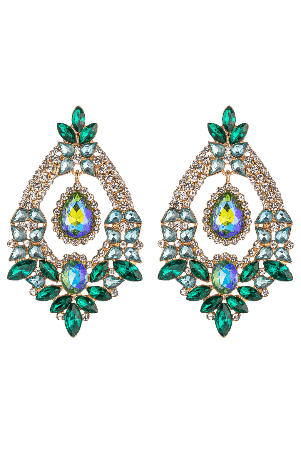 Green tone color drop earrings