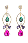 Gold alloy drop earrings studded with glass crystals.