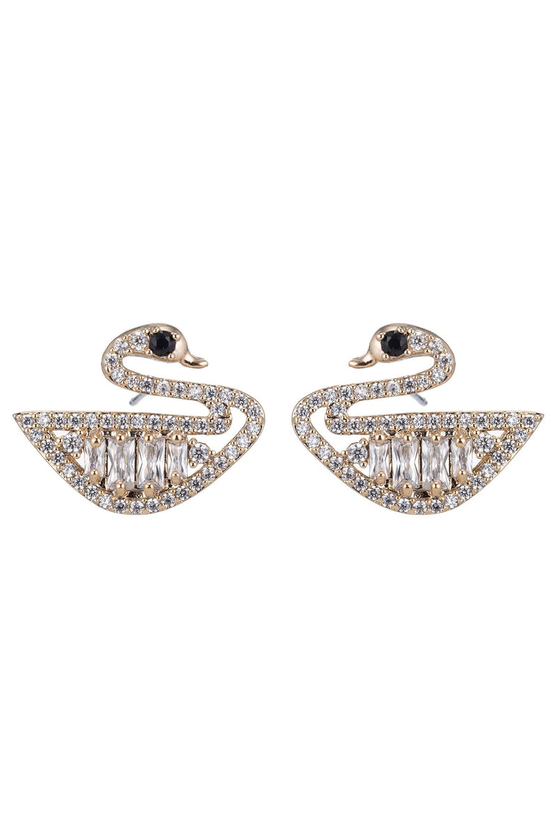 Cute pair of swan stud earrings studded with shiny cubic zirconia stones.