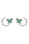Rhodium plated green butterfly brass CZ earrings.