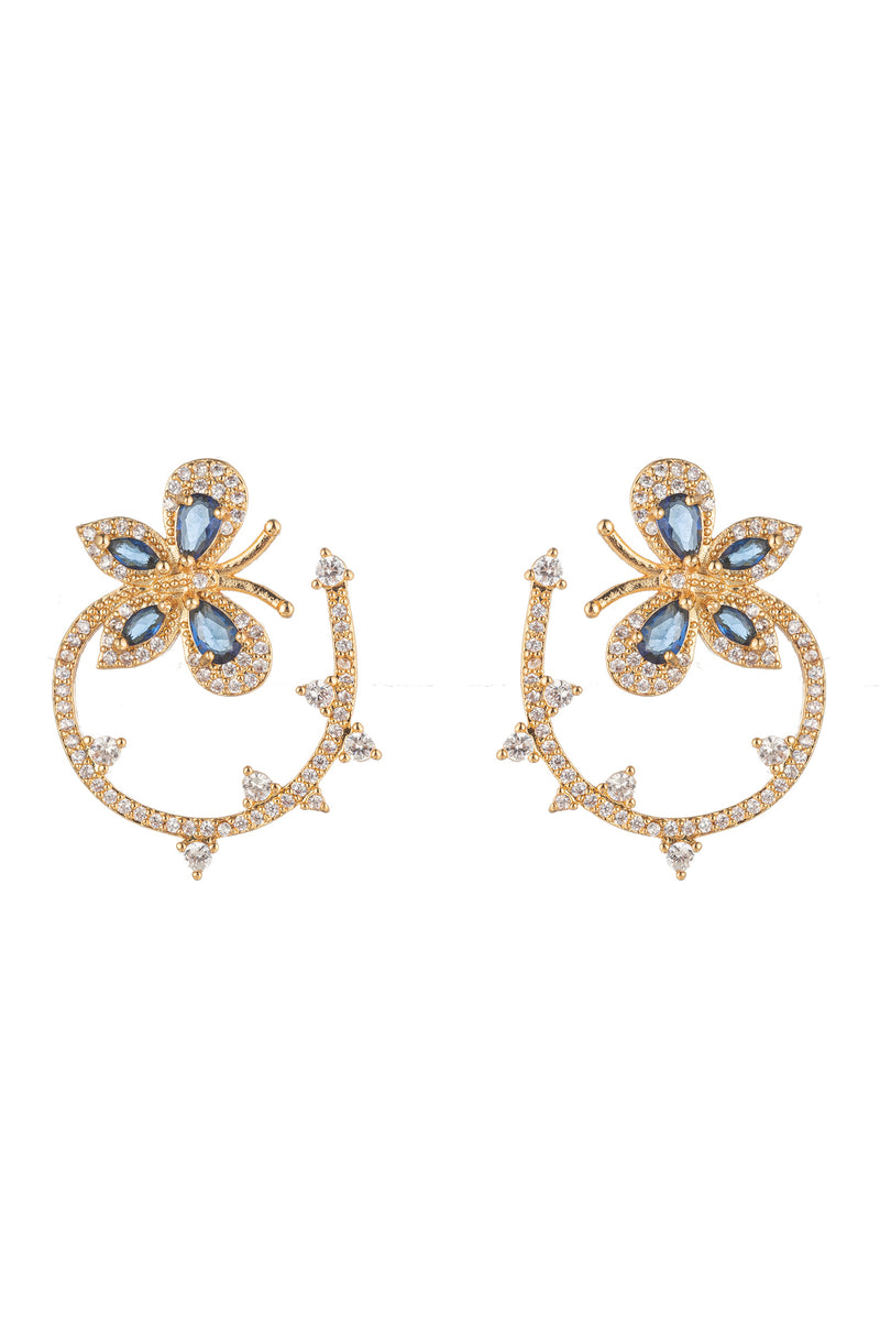 18k gold plated blue butterfly earrings studded with CZ crystals.
