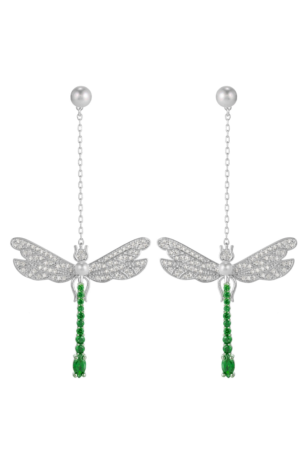 Green Dragonfly CZ Drop Earrings