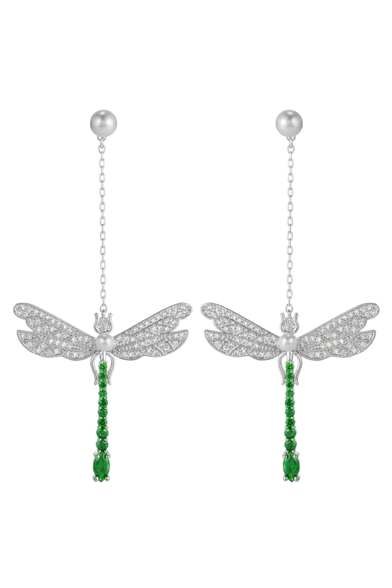 Green Dragonfly CZ Drop Earrings