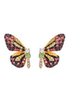 Butterfly wing earrings studded with glass crystals.