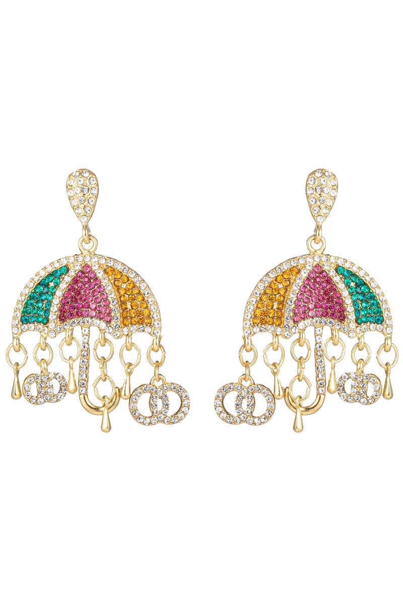 Sara Rain Umbrella 18K Gold Plated CZ Earrings