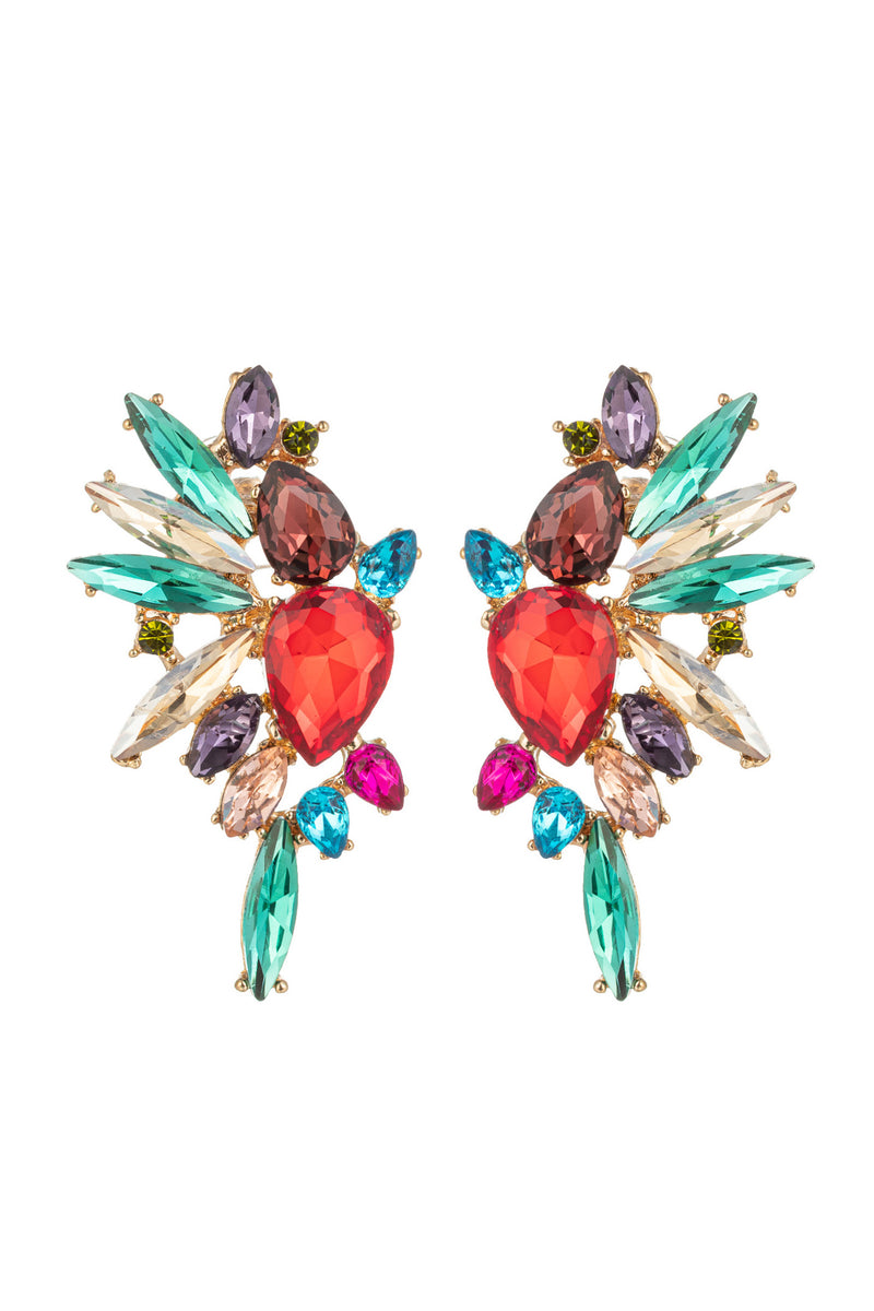 Alloy statement earrings studded with glass crystals.