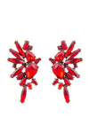 Red alloy statement earrings studded with glass crystals.