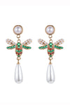 Rainbow bee earrings studded with CZ crystals.