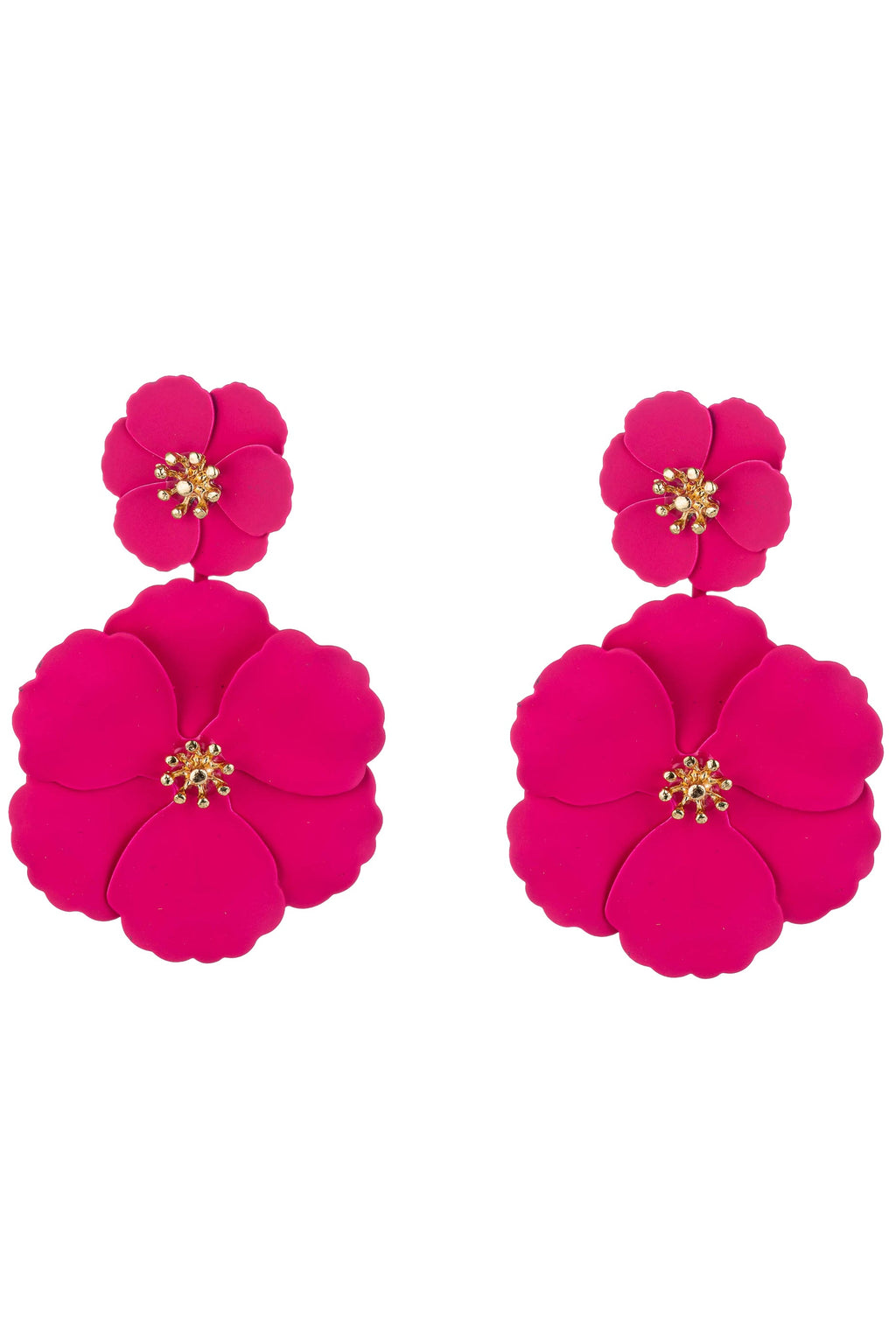 Hot Pink Floral Dangle Earrings