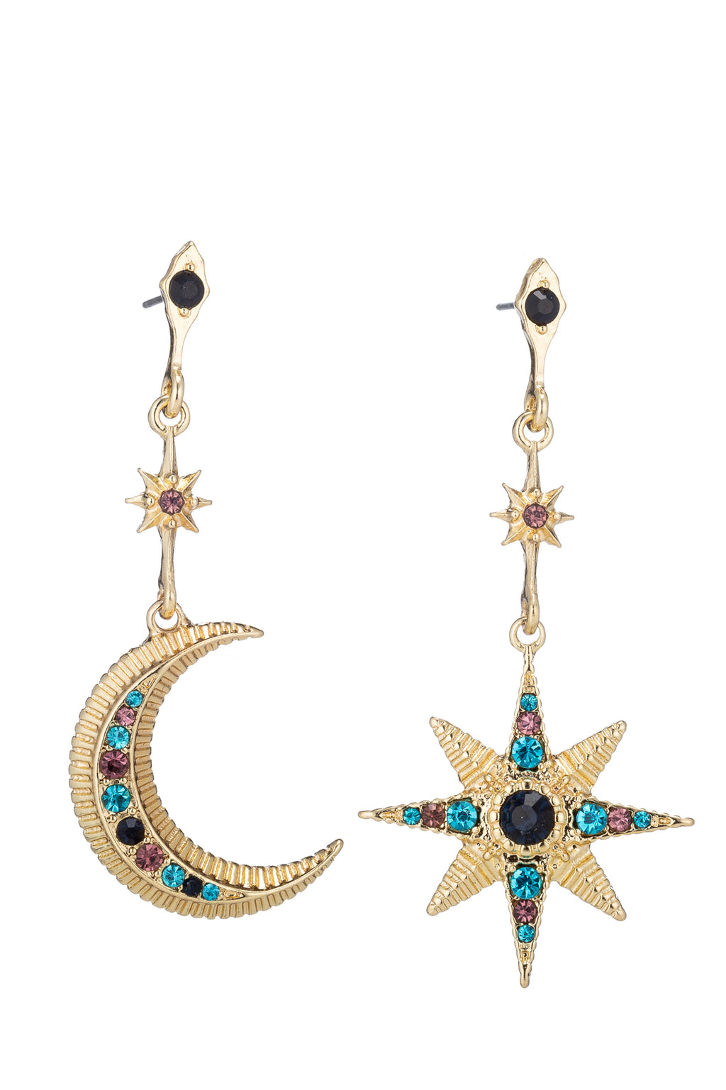 star and moon gold stone drop earring