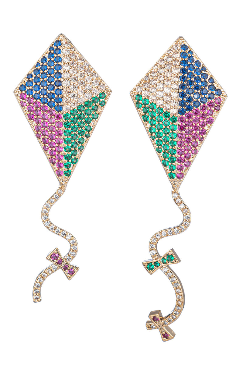 Kite pendant earrings studded with CZ crystals.