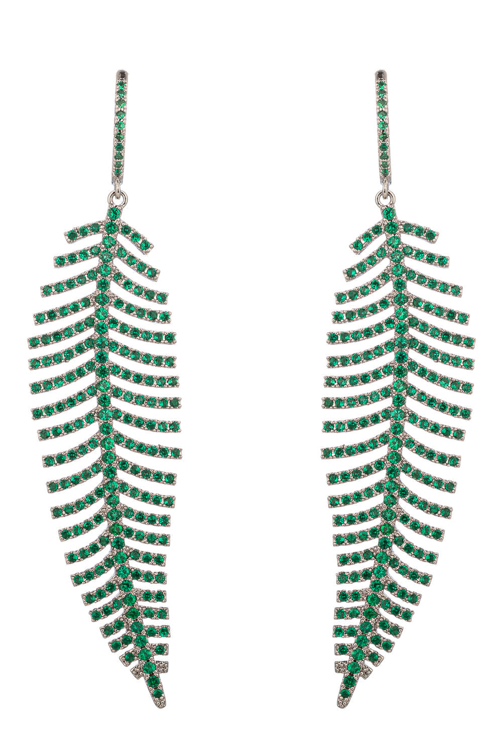 Caroline Green Crystal CZ Leafy Dangle Earrings