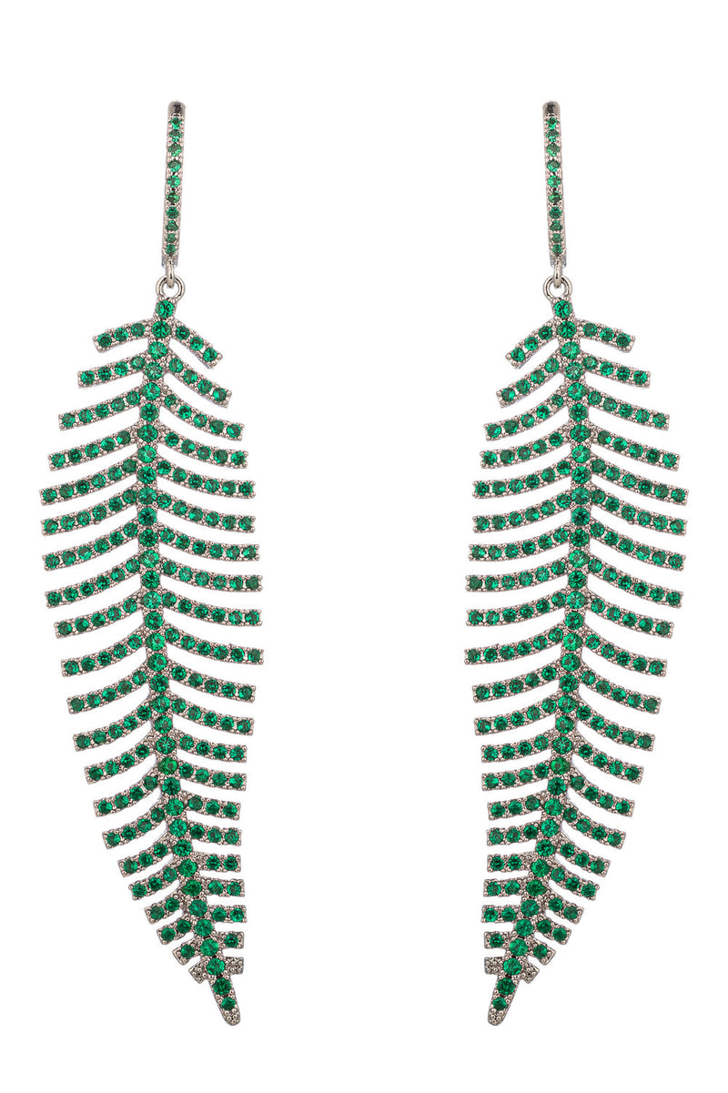 Caroline Green Crystal CZ Leafy Dangle Earrings