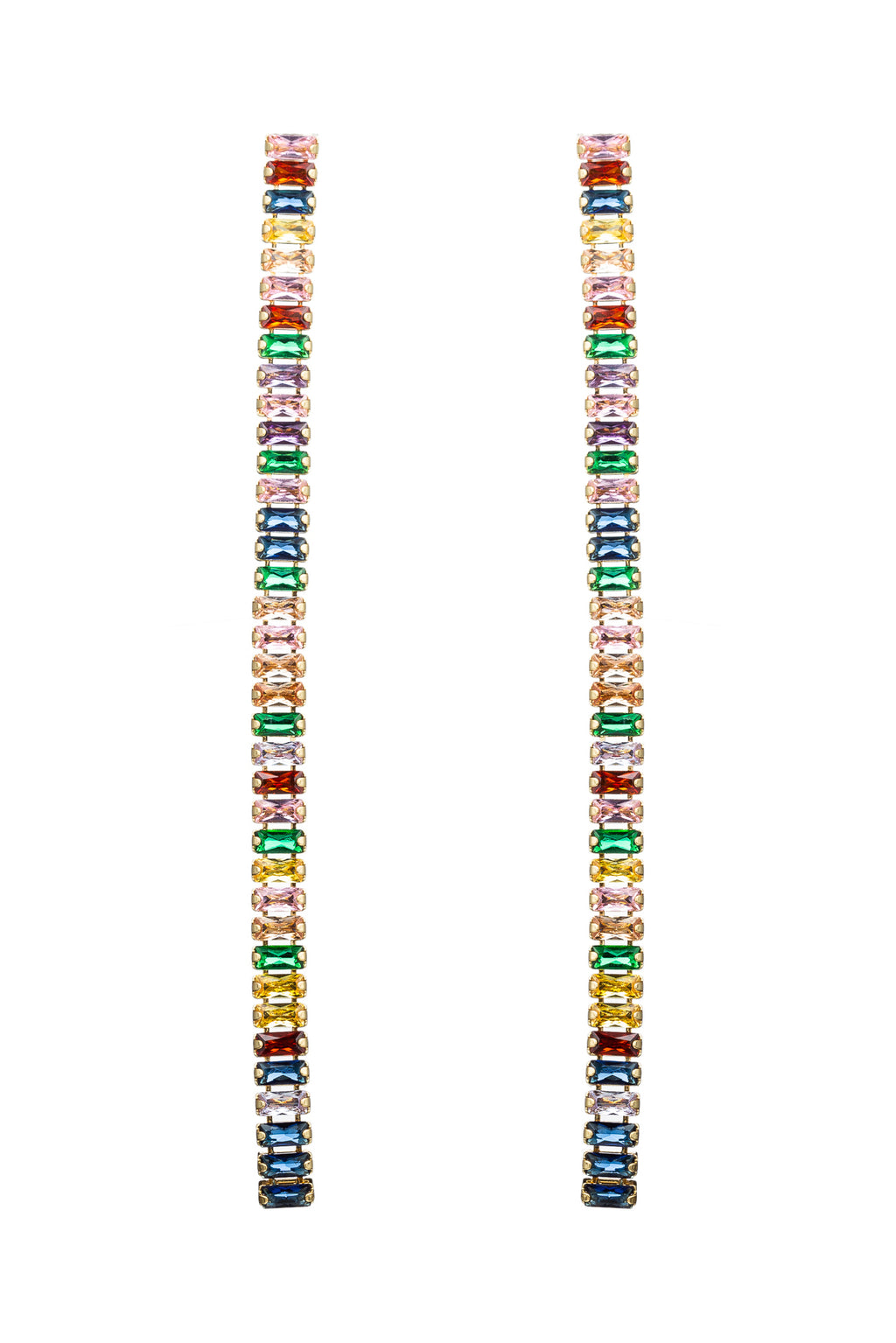 18k gold plated rainbow earrings studded with CZ crystals.