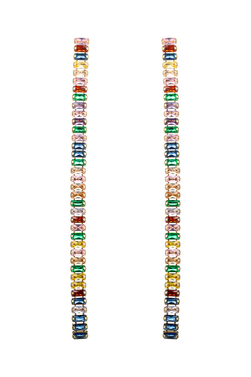 18k gold plated rainbow earrings studded with CZ crystals.