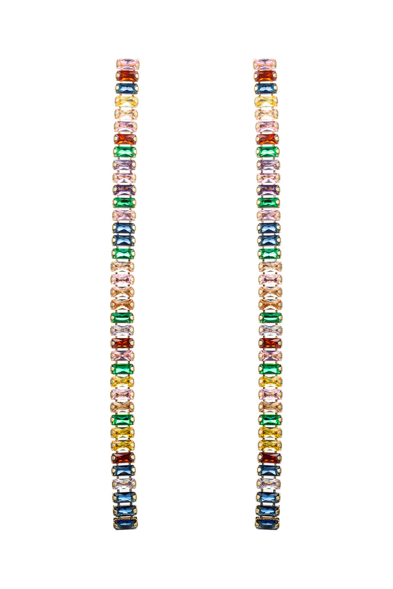 18k gold plated rainbow earrings studded with CZ crystals.