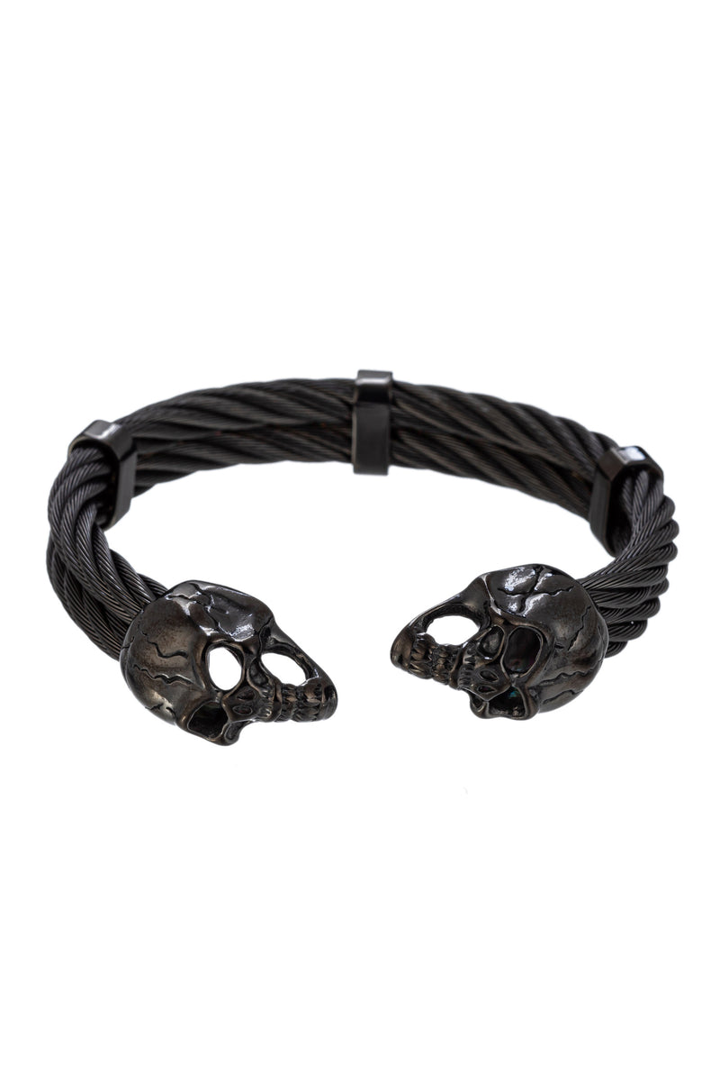 Double Skull Cuff Bracelet - Black