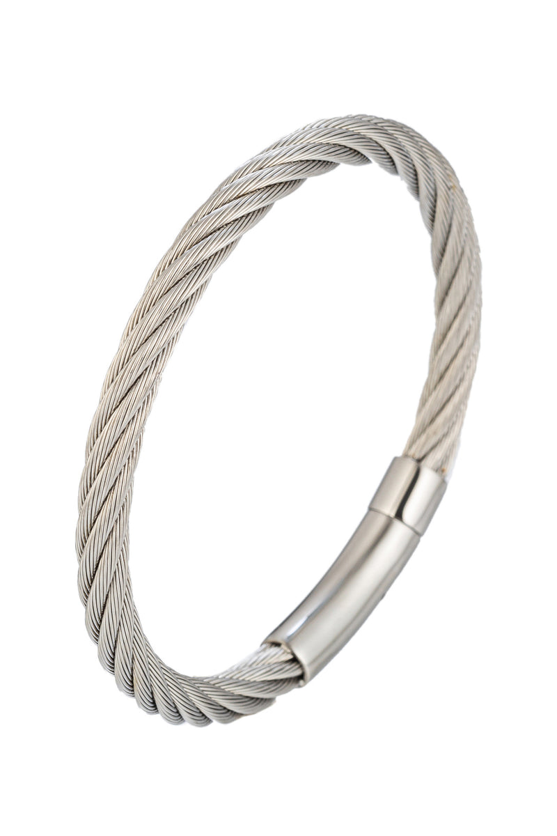 Silver tone titanium braided bracelet.