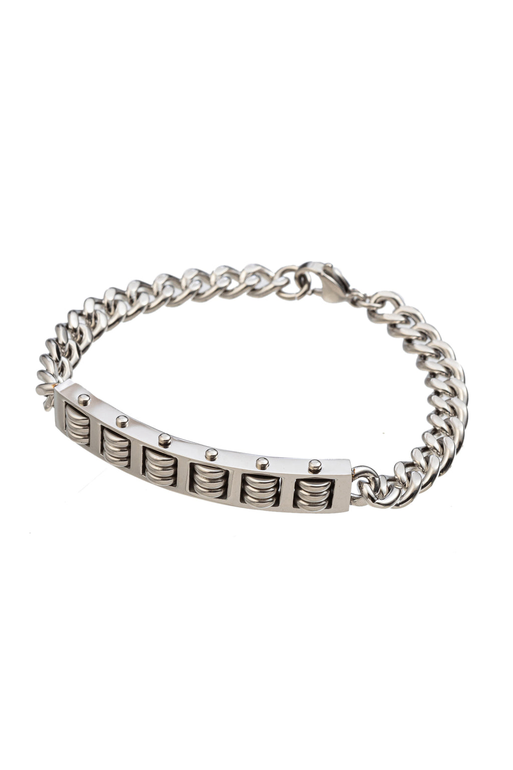 Silver tone titanium chain bracelet.