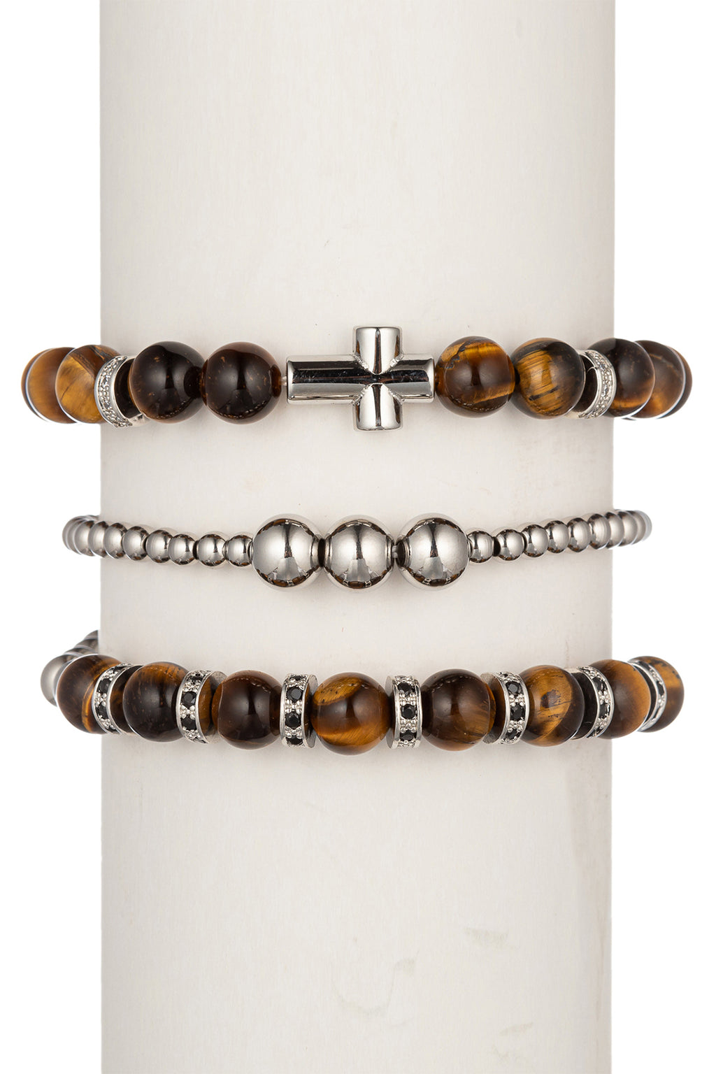 Cross Tiger Eye Bracelet Set of  3