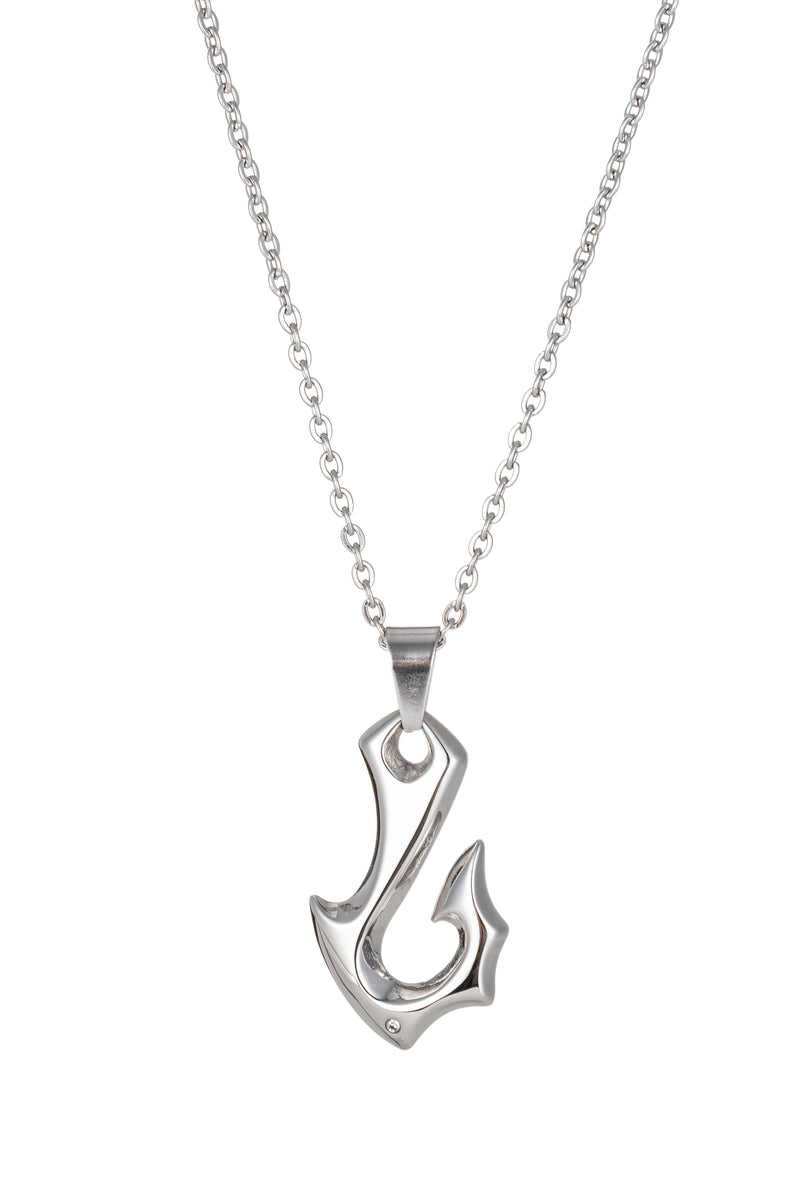 Silver tone bait hook pendant necklace.