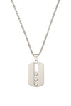 Silver tone titanium dog tag necklace studded with CZ crystals.