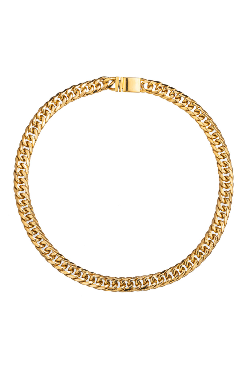 Gold tone titanium Cuban link chain necklace.