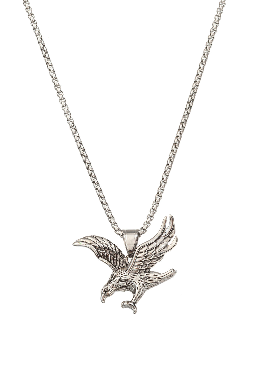 Silver tone titanium eagle pendant necklace.