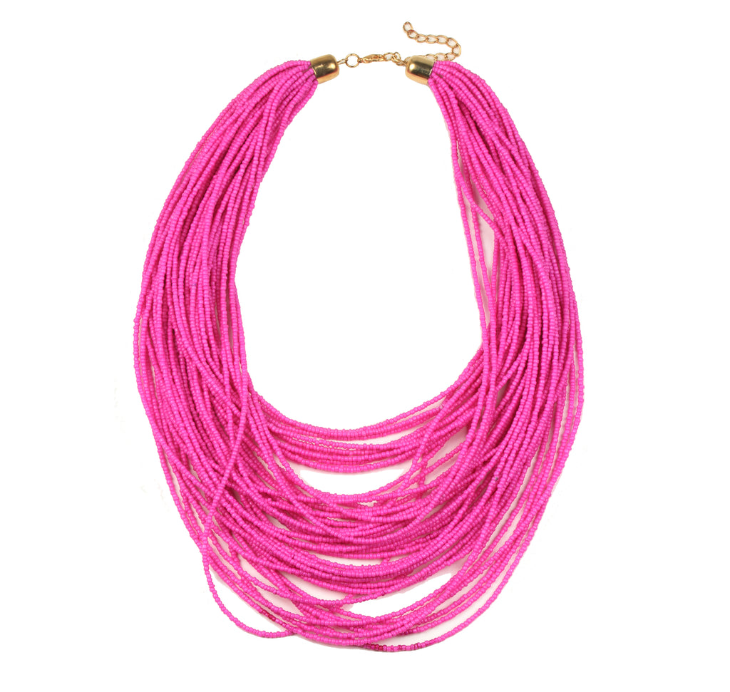 Sparkly pink seed beaded necklace.