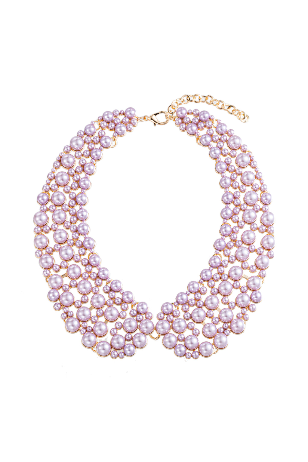 Lavender alloy collar necklace studded with glass crystals.