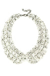 12 inch collar necklace with circular white crystals arranged in collar pattern.