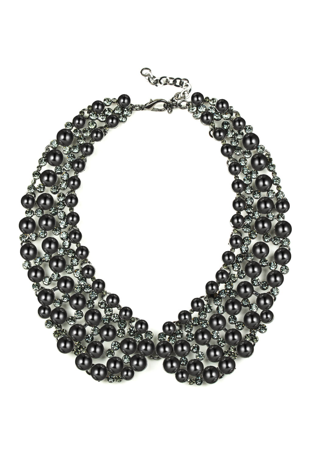 Black glass pearl statement collar necklace.