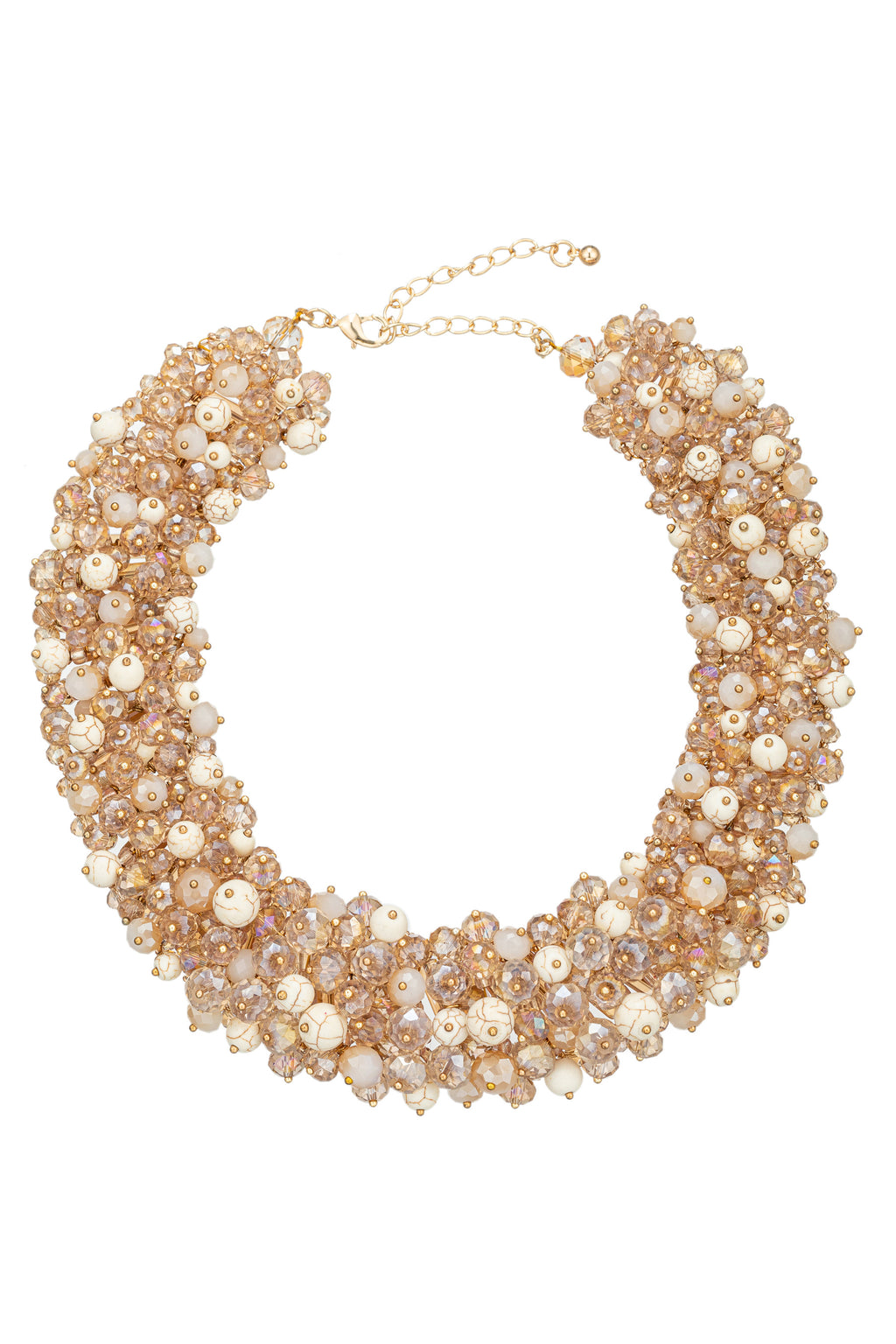 Gold & white beaded statement collar necklace.