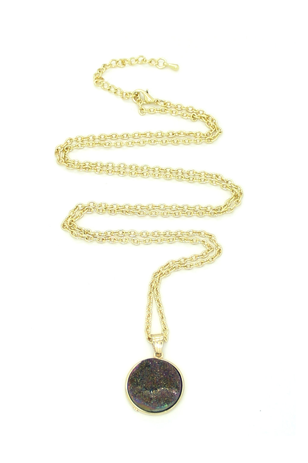 Natural druzy stone pendant necklace.