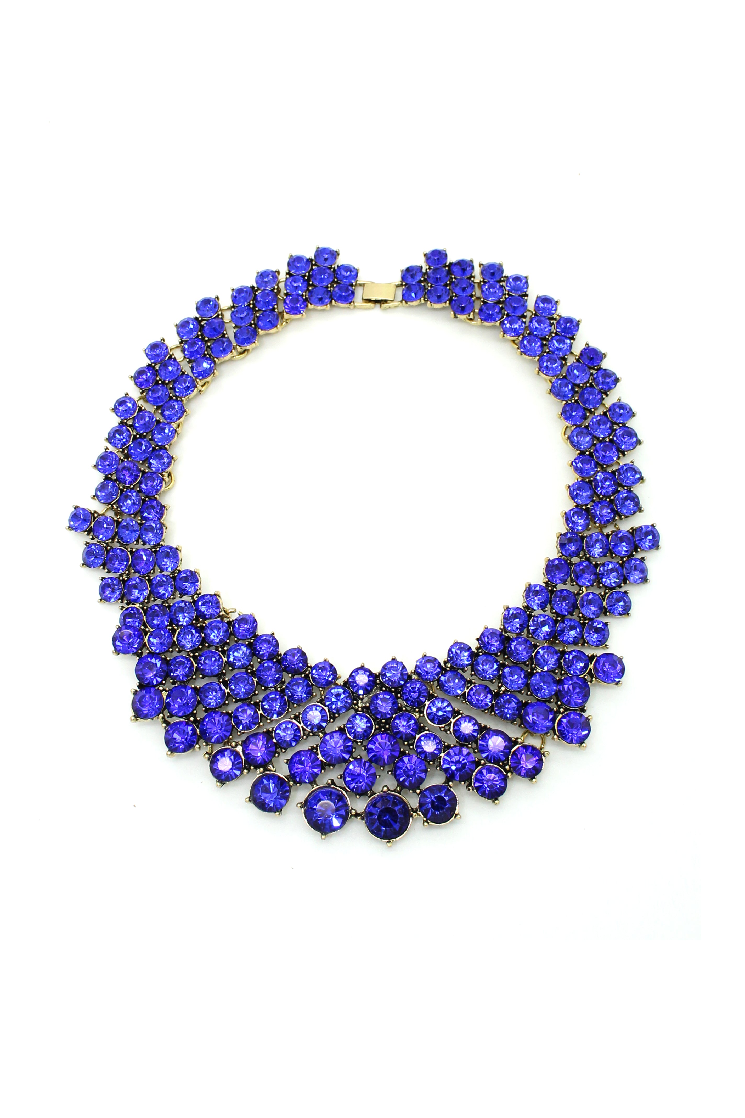 Blue alloy glass crystal statement necklace.