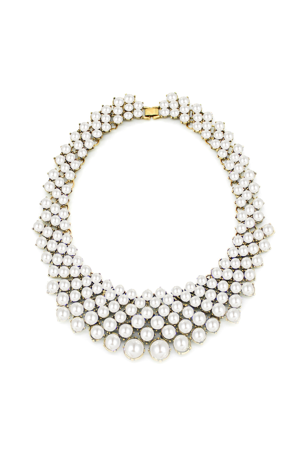 White glass pearl collar statement necklace.