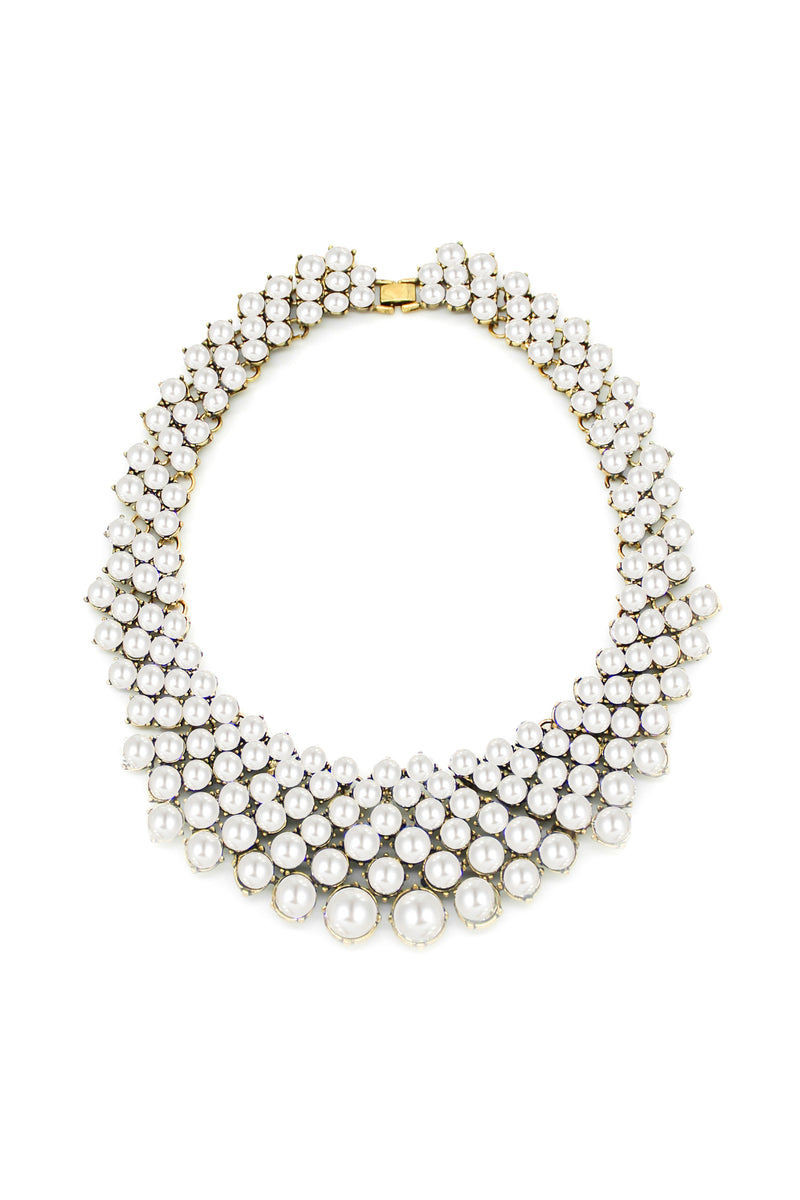 White glass pearl collar statement necklace.