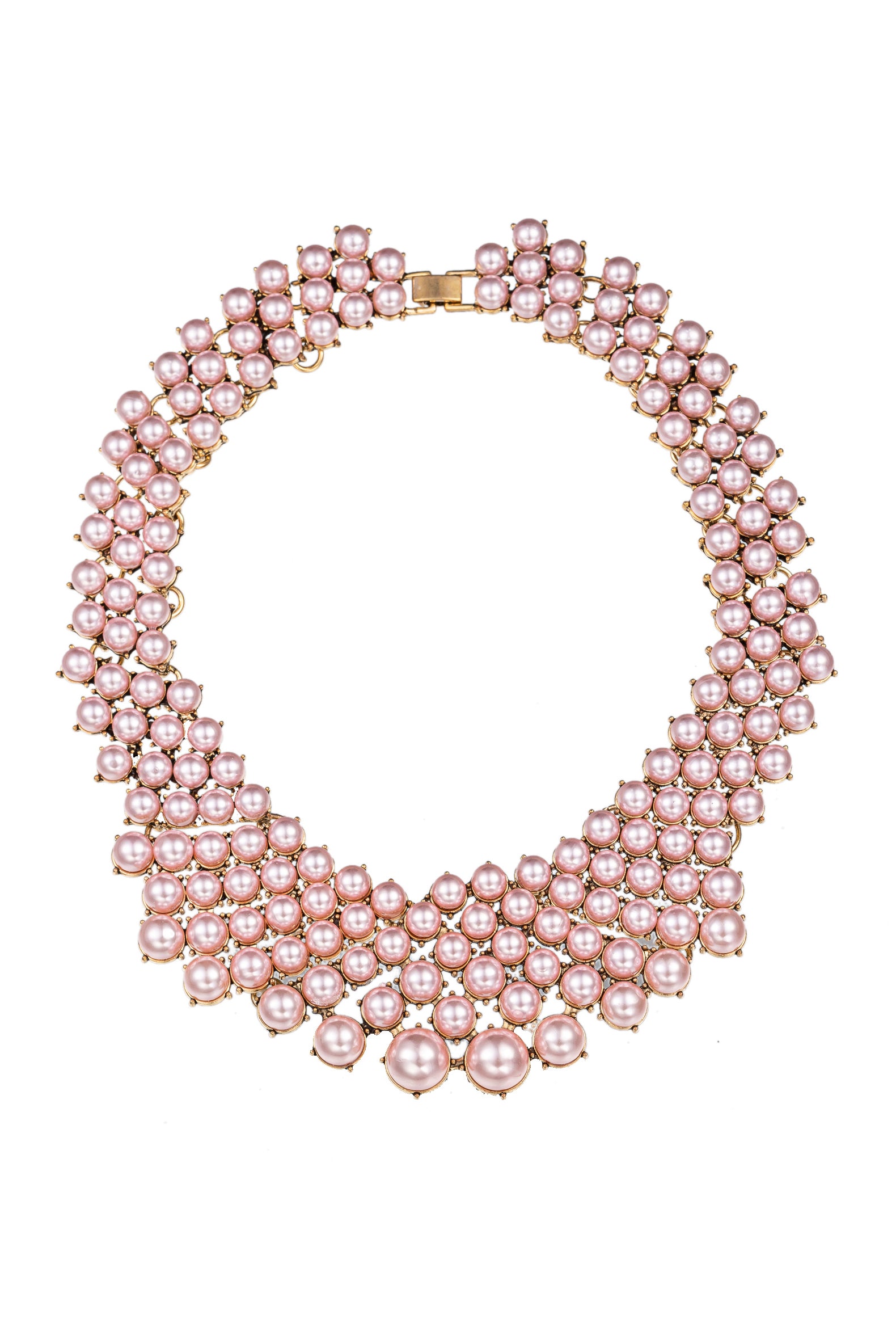 Pink alloy statement necklace studded with glass crystals.