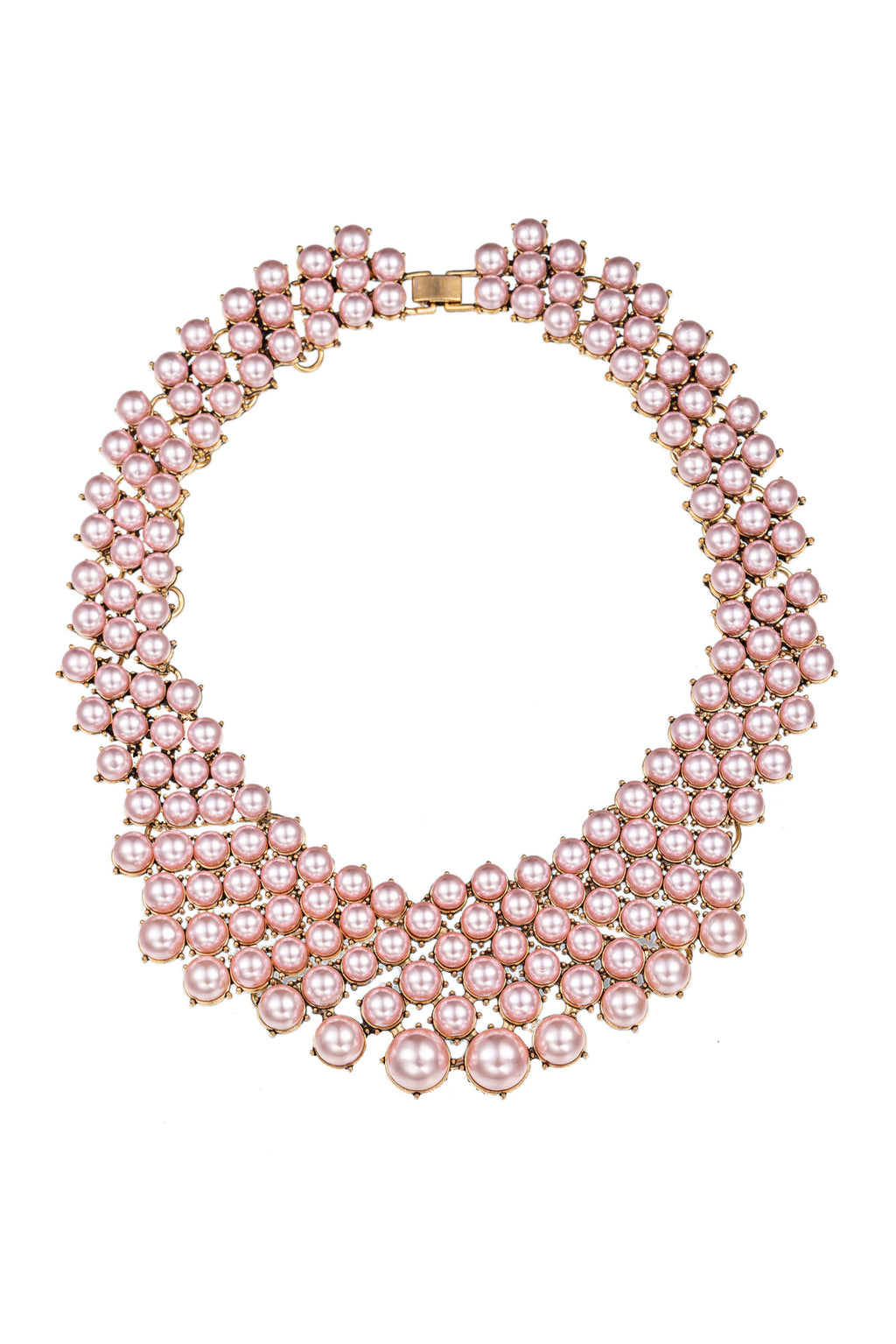 Pink alloy statement necklace studded with glass crystals.