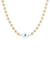 Gold tone titanium beaded necklace with a shell pearl eye pendant.