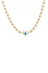 Gold tone titanium beaded necklace with a shell pearl eye heart pendant.