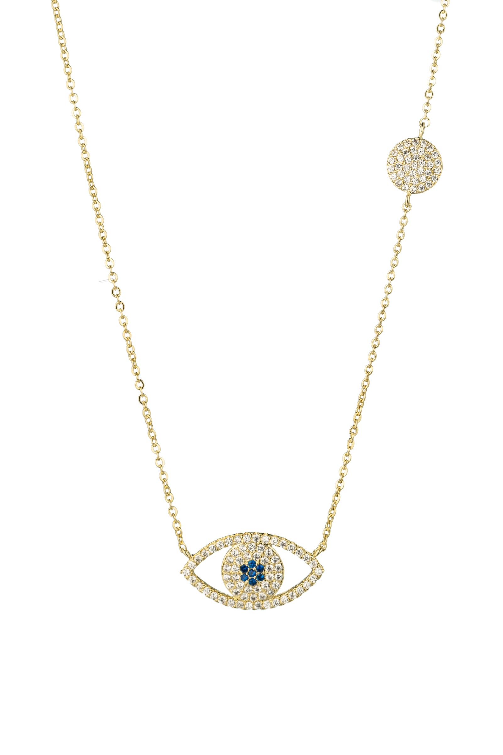 18k gold plated brass Evil eye pendant on a gold plated chain.