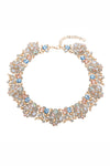 Gold alloy collar statement necklace with glass crystals.