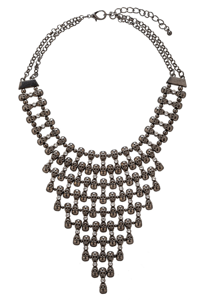 dark silver skull statement necklace