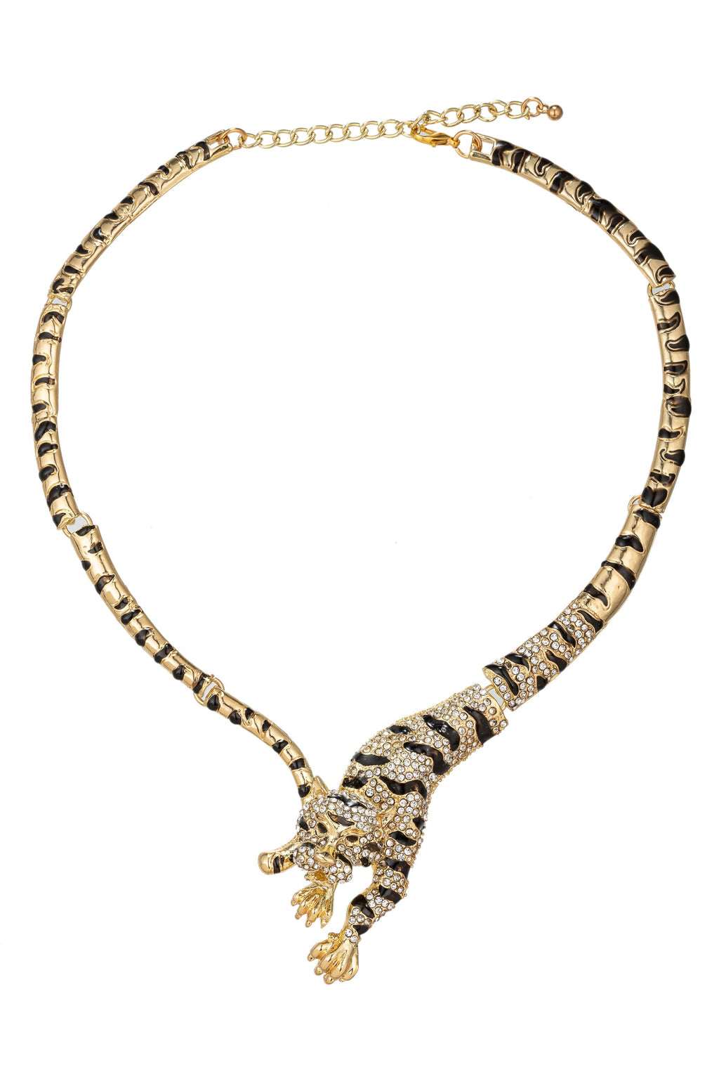 silver tone leopard collar necklace