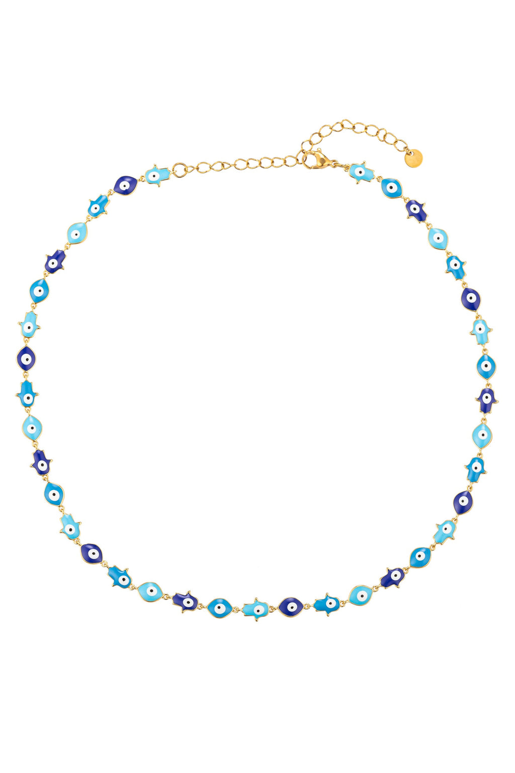 Hamsa and evil Eye blue enamel Necklace