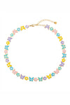 Gold tone alloy necklace with pastel enamel flower and butterfly pendants.